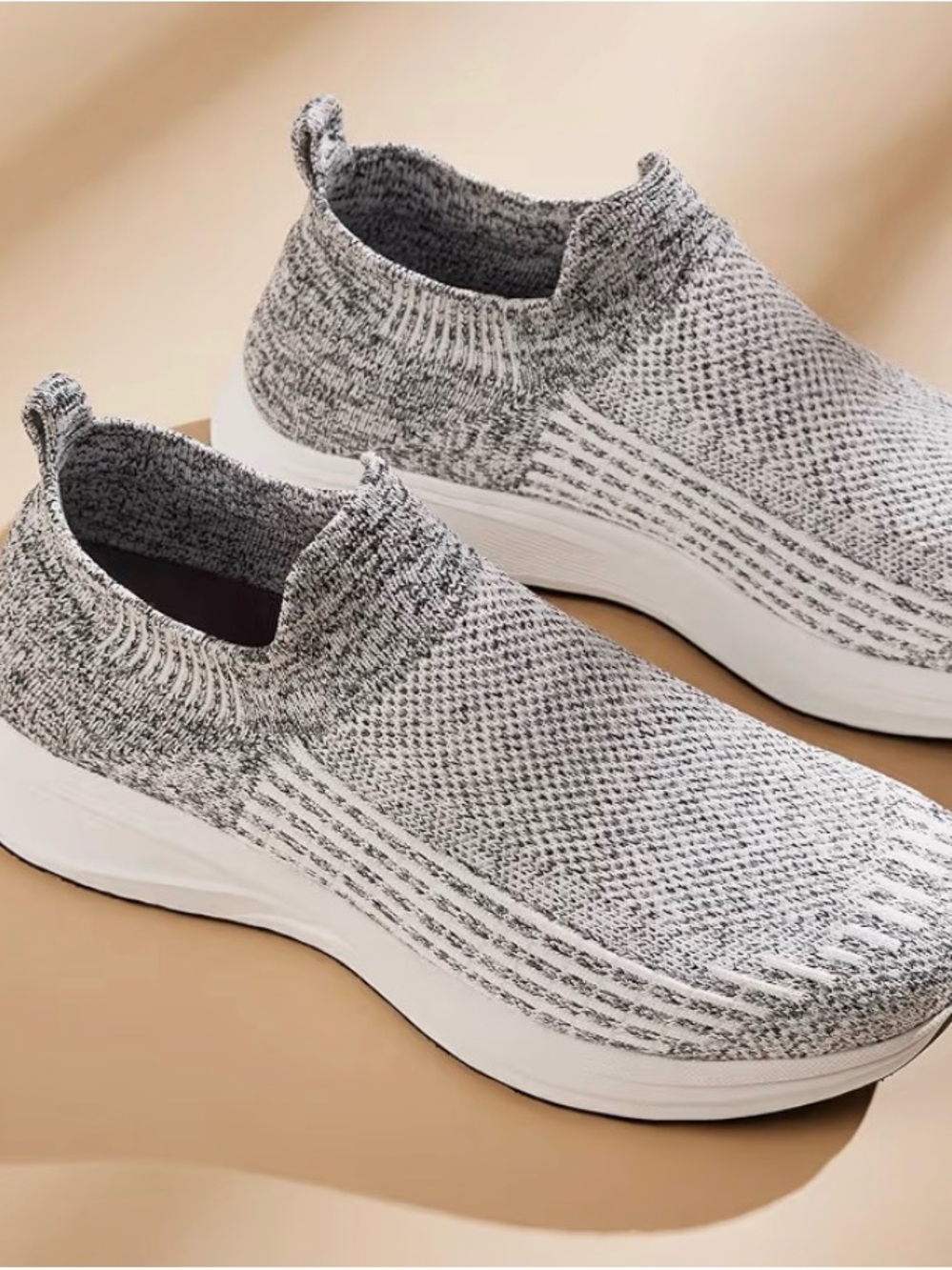 Men's Slip-On Knit Athletic Sneakers in Grey and White